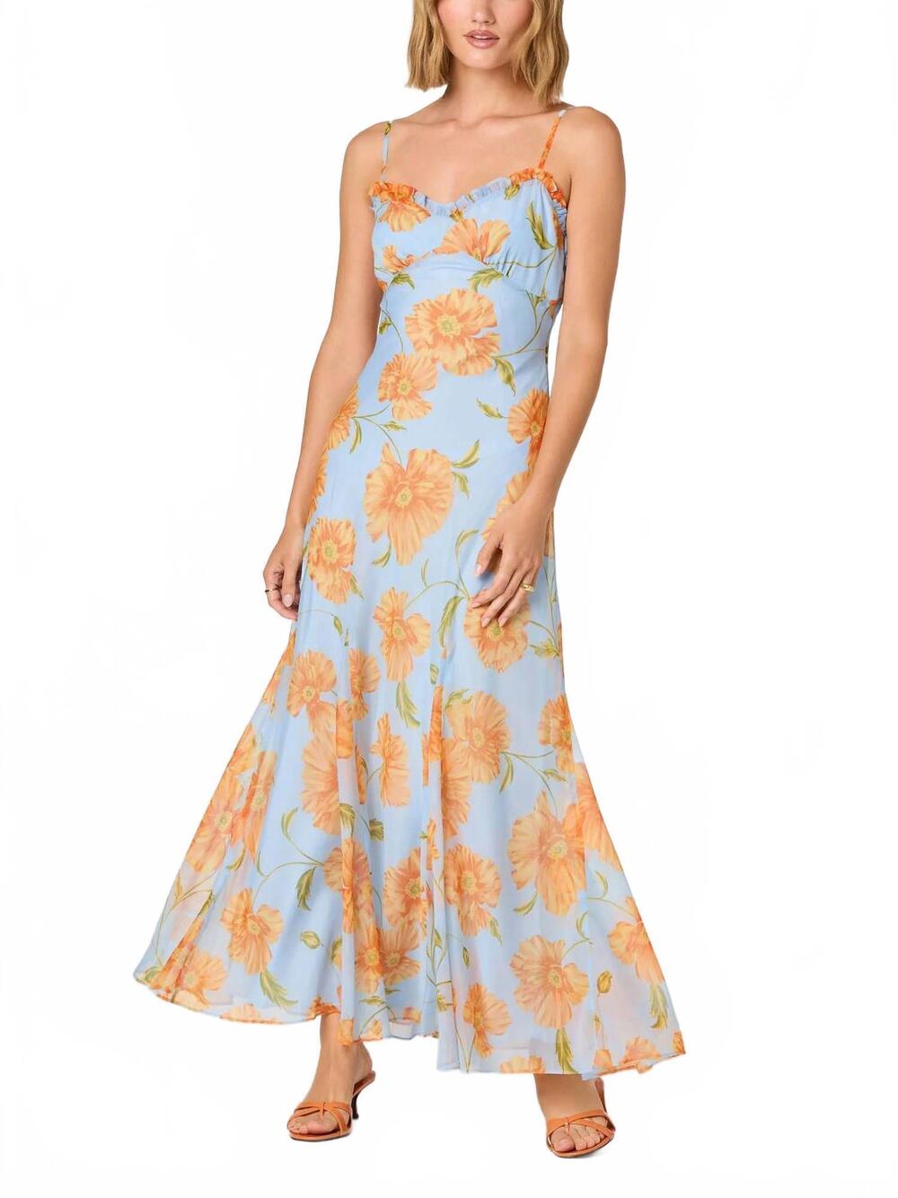 NEW ASTR maeryn maxi dress in blue orange floral